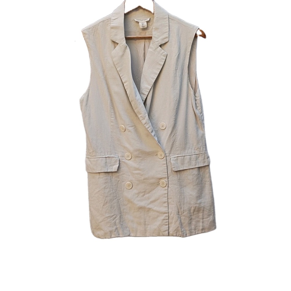 Happily Grey Double Breasted Blazer Romper Tan Sleeveless V-Neck Large